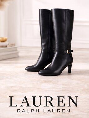Lauren Ralph Lauren Eastwell Tall Black Leather Boots Size 7.5